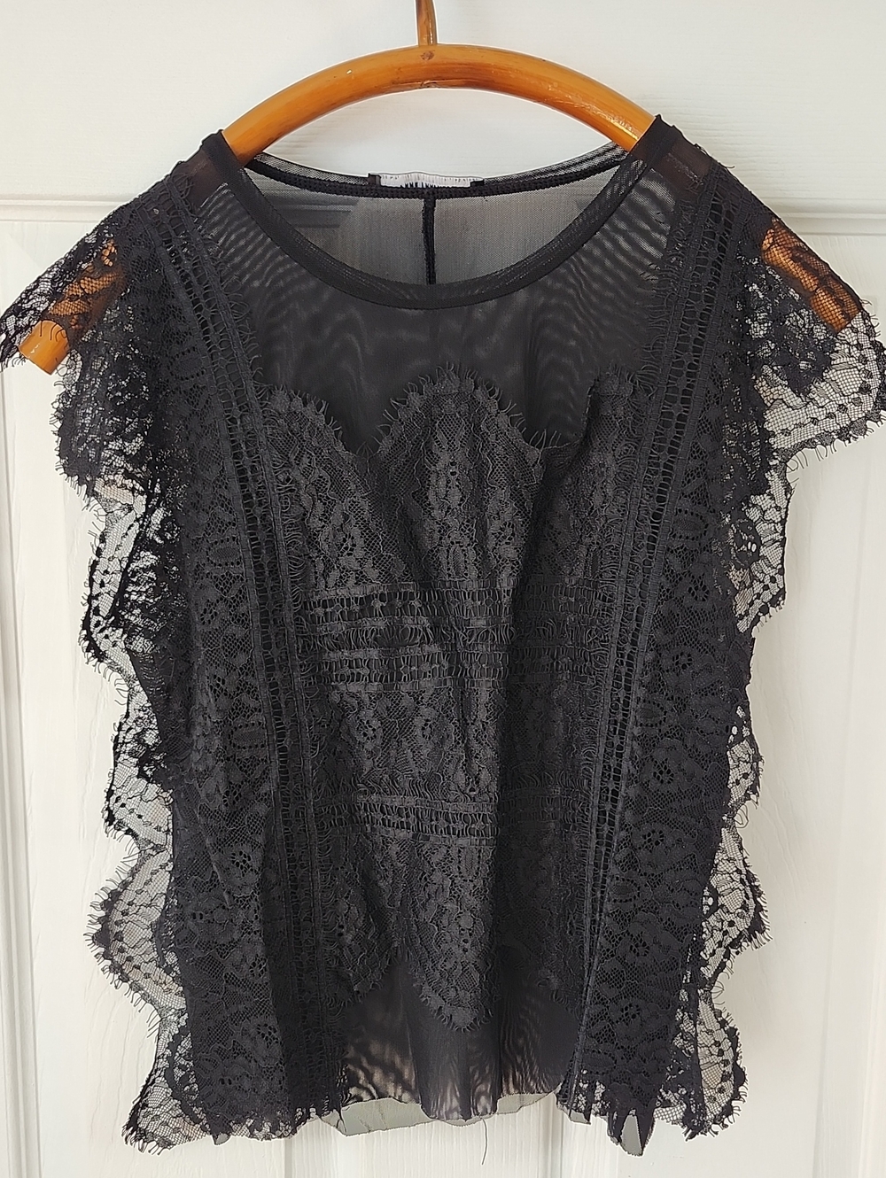Zara Black Lace Cap-Sleeve Blouse